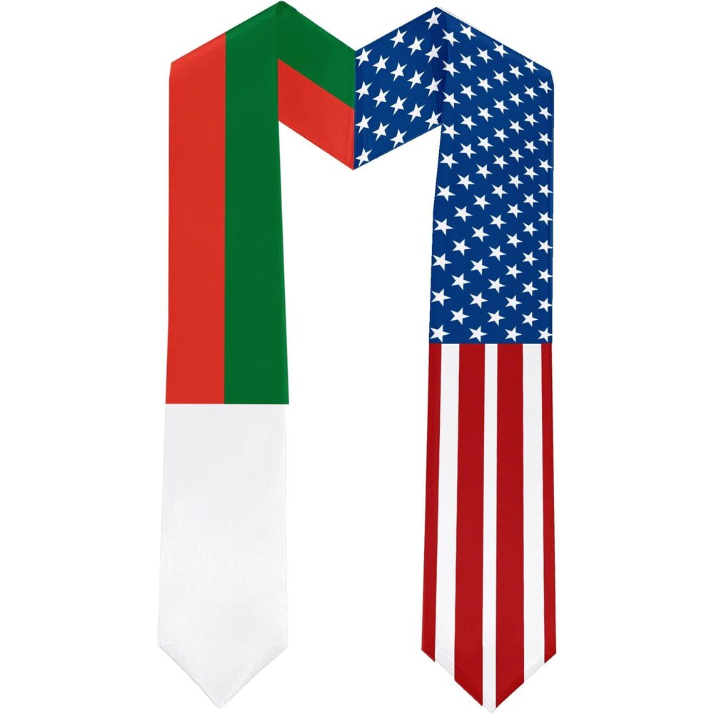 3430 2025 Madagascar Flag and USA Flag Graduation Stole Graduation Sash
